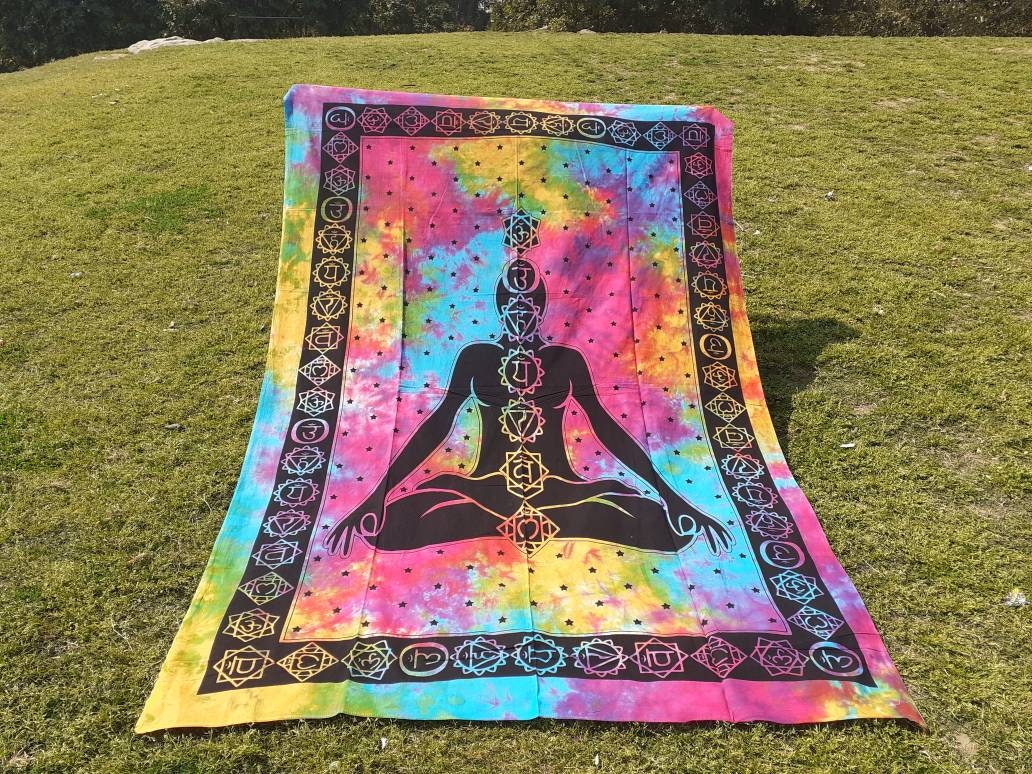 Hand Dyed Pure Cotton Seven Chakra Tapestry,Spiritual Tapestry, Buddhist Tapestry, Wall Hnging Decor,Meditation Tapestry,Wall Decor,Art Hang