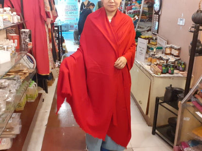 Handwoven Red Pure Pashmina Wool Meditation Shawl,Cashmere Pashima Prayer Blanket, Himalayan Cashmere Scarf, Pashmina Wool Wrap