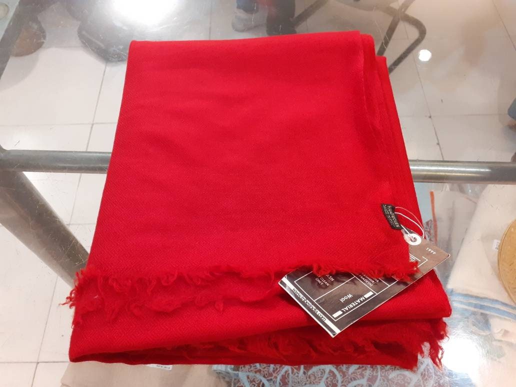 Handwoven Red Pure Pashmina Wool Meditation Shawl,Cashmere Pashima Prayer Blanket, Himalayan Cashmere Scarf, Pashmina Wool Wrap