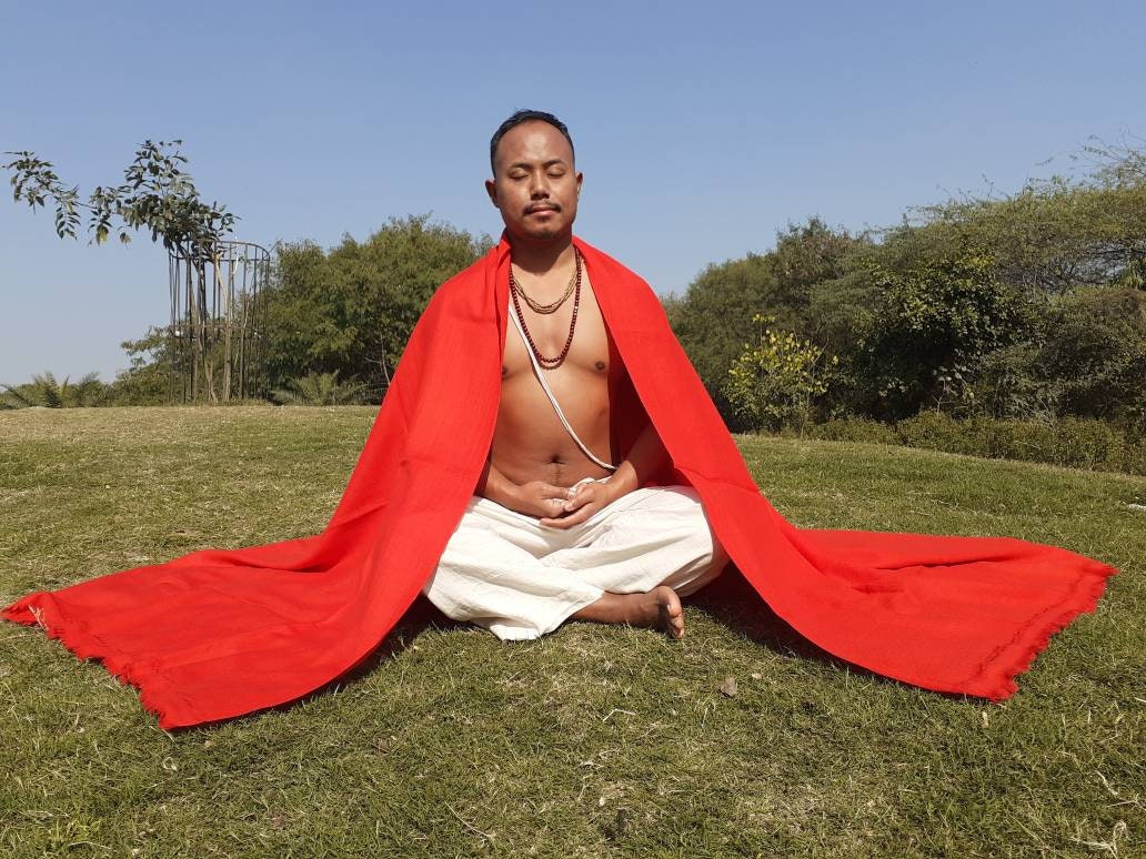 Handwoven Red Pure Pashmina Wool Meditation Shawl,Cashmere Pashima Prayer Blanket, Himalayan Cashmere Scarf, Pashmina Wool Wrap