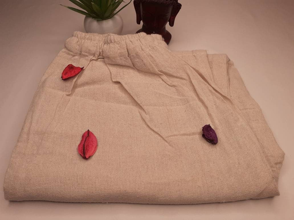 YOGI Mens Organic Indian Khadi Cotton Yoga and Meditation Cloth Set, Natural Plant Dyed  Breathable Straight Drawstring Trouser,Khadi Kurta