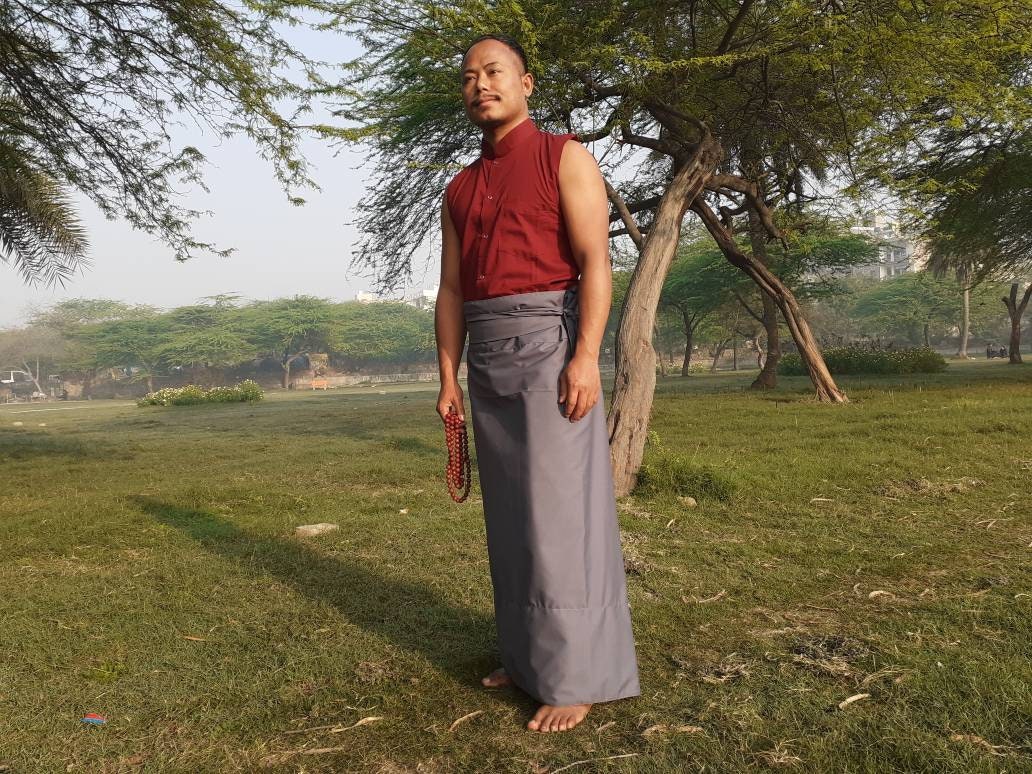 Layman Unisex Tibetan Buddhist Meditation Skirt,Tibetan Half Chuba Wrap-Around Cotton Meditation Cloth,Monastery Style Spiritual Lower Robe