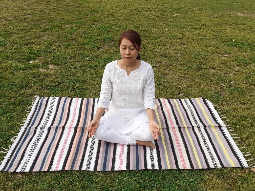 Artisan Organic Cotton Yoga and Meditation Rugs,Handwoven Meditation Floor Mat,Indian Handloomed Rug,Cotton Yoga Mat,Natural Fibre Rug