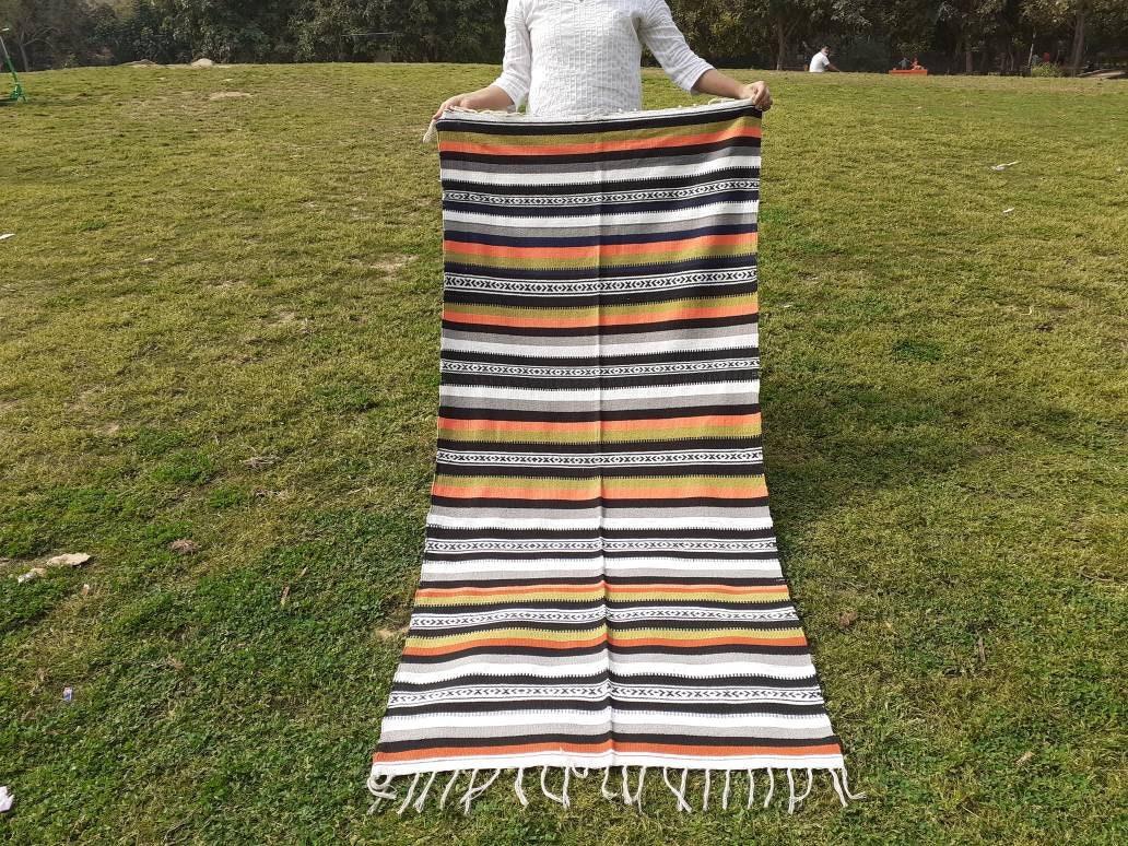 Artisan Organic Cotton Yoga Rugs,Handwoven Meditation Floor Mat,Indian Handloomed Rug,Cotton Yoga Mat,Natural Fibre Rug