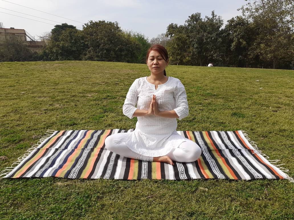 Artisan Organic Cotton Yoga Rugs,Handwoven Meditation Floor Mat,Indian Handloomed Rug,Cotton Yoga Mat,Natural Fibre Rug