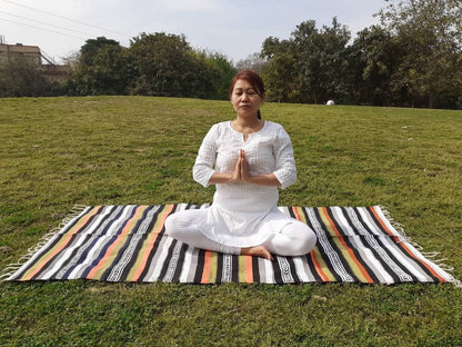 Artisan Organic Cotton Yoga Rugs,Handwoven Meditation Floor Mat,Indian Handloomed Rug,Cotton Yoga Mat,Natural Fibre Rug