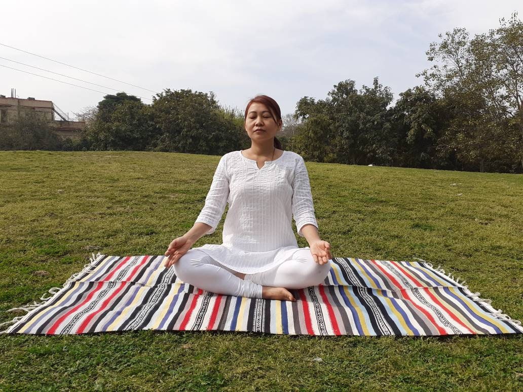 Artisan Organic Cotton Yoga Rugs,Handwoven Meditation Floor Mat,Indian Handloomed Rug,Cotton Yoga Mat,Natural Fibre Rug,