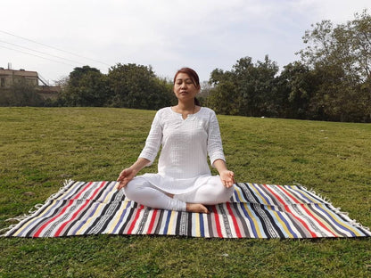 Artisan Organic Cotton Yoga Rugs,Handwoven Meditation Floor Mat,Indian Handloomed Rug,Cotton Yoga Mat,Natural Fibre Rug,