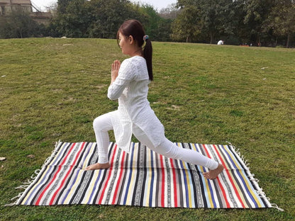 Artisan Organic Cotton Yoga Rugs,Handwoven Meditation Floor Mat,Indian Handloomed Rug,Cotton Yoga Mat,Natural Fibre Rug,