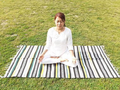 Organic Cotton Natural Yoga And Meditation Mat,Handwoven Meditation Floor Rugs,Indian Artisan Meditation M