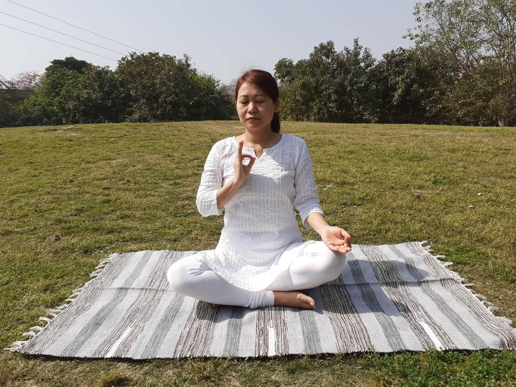 Artisan Organic Cotton Meditation Rugs,Handwoven Meditation Floor Mat,Indian Handloomed Rug,Indian Cotton Meditation Mat,Natural Fibre Rug