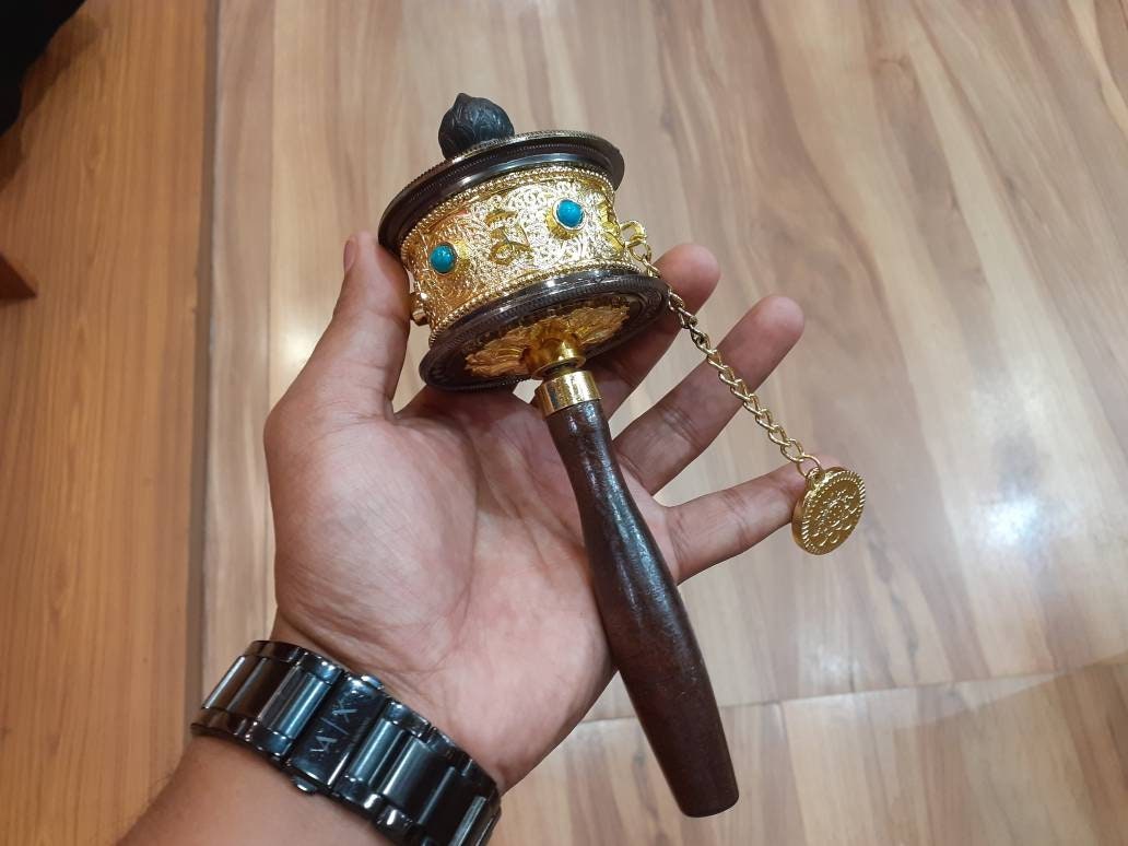 Tibetan Buddhist Hand Held Prayer Wheel, Buddhist Ritual Object, Handcrafted Tibetan Spinning Wheel,Buddhist Collectibles, Spiritual Item