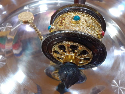 Tibetan Buddhist Hand Held Prayer Wheel, Buddhist Ritual Object, Handcrafted Tibetan Spinning Wheel,Buddhist Collectibles, Spiritual Item
