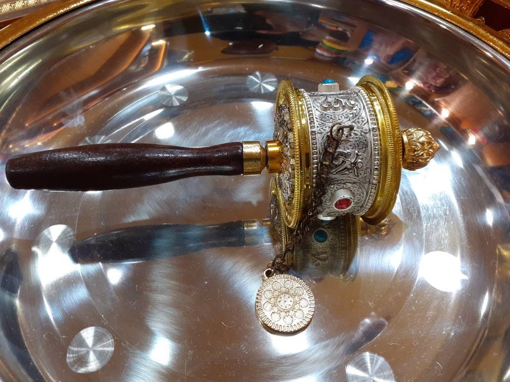 Tibetan Buddhist Hand-Held Prayer Wheel,Buddhist Ritual Object,Buddhist Collectibles,Handcrafted Tibetan Spinning Wheel, Spiritual Item