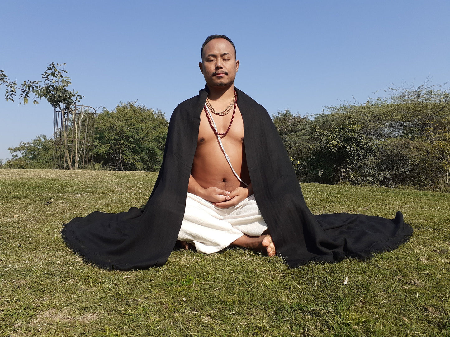 Handwoven Solid Black Pure Pashmina Wool Meditation Shawl,Cashmere Pashmina Prayer Blanket, Himalayan Cashmere Scarf, Pashmina Wool Wrap