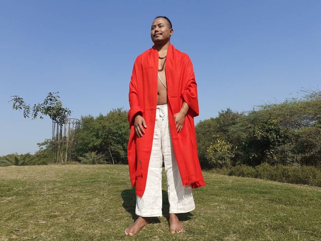 Handwoven Red Pure Pashmina Wool Meditation Shawl,Cashmere Pashima Prayer Blanket, Himalayan Cashmere Scarf, Pashmina Wool Wrap