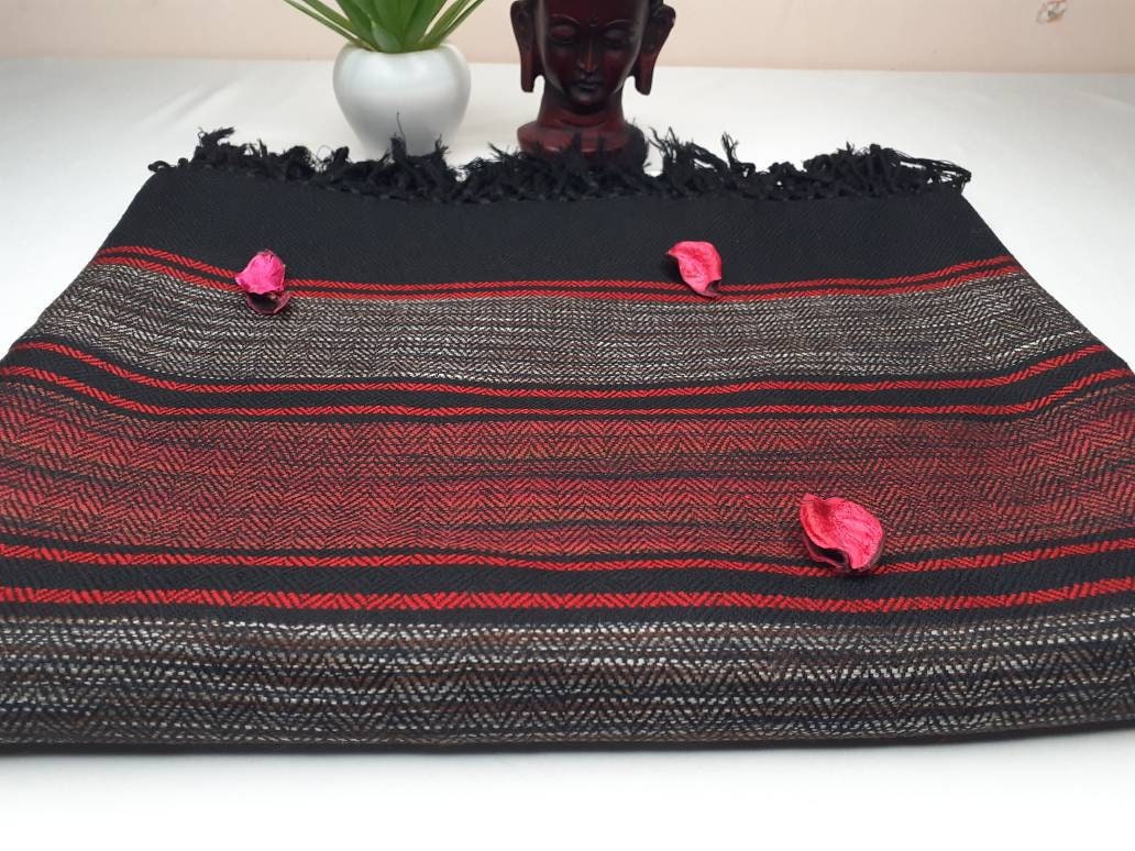Handwoven Embroidered Himalayan Sheep Wool Meditation Shawl,Himalayan Prayer Blanket,Himalayan Wool,Kullu Shawl,Handmade Indian Prayer Wrap