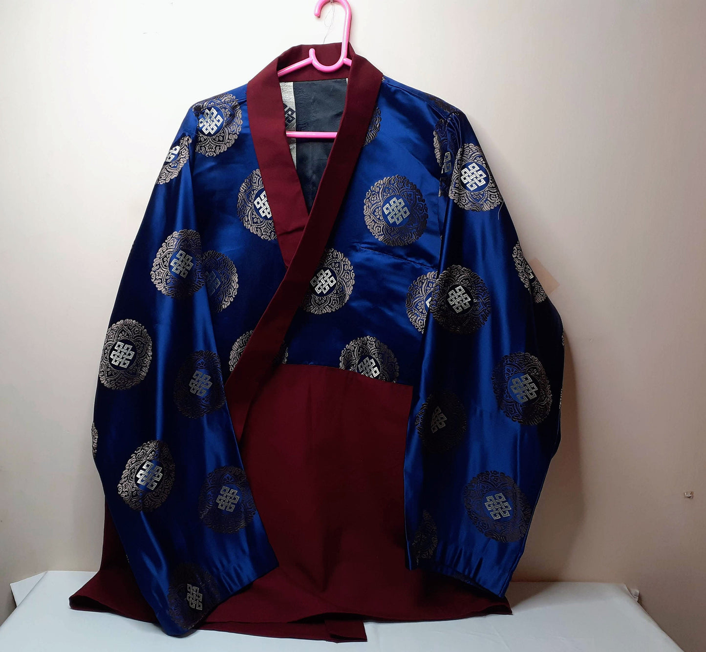 Custom-Made Cotton Brocade Layman Buddhist Meditation Robe Set,Monastry Style Zen Prayer Costume,Tibetan Monk Spiritual Temple Clothing