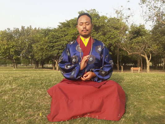 Custom-Made Cotton Brocade Layman Buddhist Meditation Robe Set,Monastry Style Zen Prayer Costume,Tibetan Monk Spiritual Temple Clothing