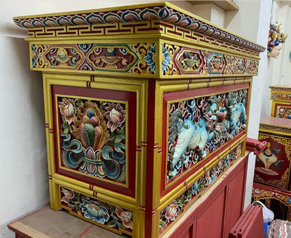 Handcarved And Hand Painted Foldable Wooden Tibetan Buddhist Altar,Tibetan Alter Table,Tibetan Buddhist Altar Desk with Auspicious Symbols,