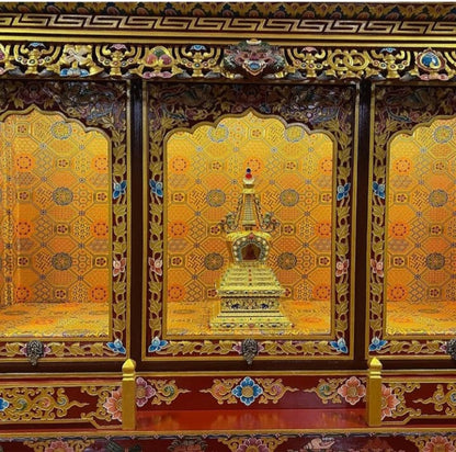 Handcarved Foldable Wooden Tibetan Buddhist Altar Cabinet,Tibetan Prayer Alter Table,Tibetan Buddhist Altar Desk with Auspicious Symbols,