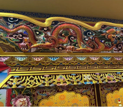 Handcarved Foldable Wooden Tibetan Buddhist Altar Cabinet,Tibetan Prayer Alter Table,Tibetan Buddhist Altar Desk with Auspicious Symbols,