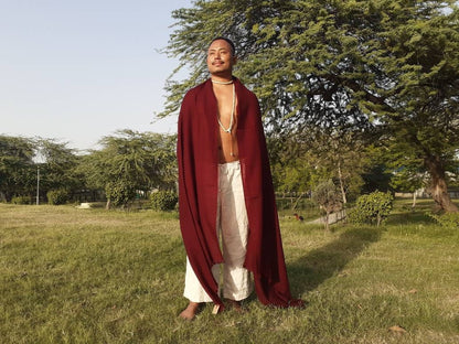 SHAKYAMUNI Handwoven Lightweight Red Buddhist Lama Monk Pure Cashmere Wool Meditation Shawl,TibetBuddhist Prayer Scarf,Himalayan Prayer Wrap