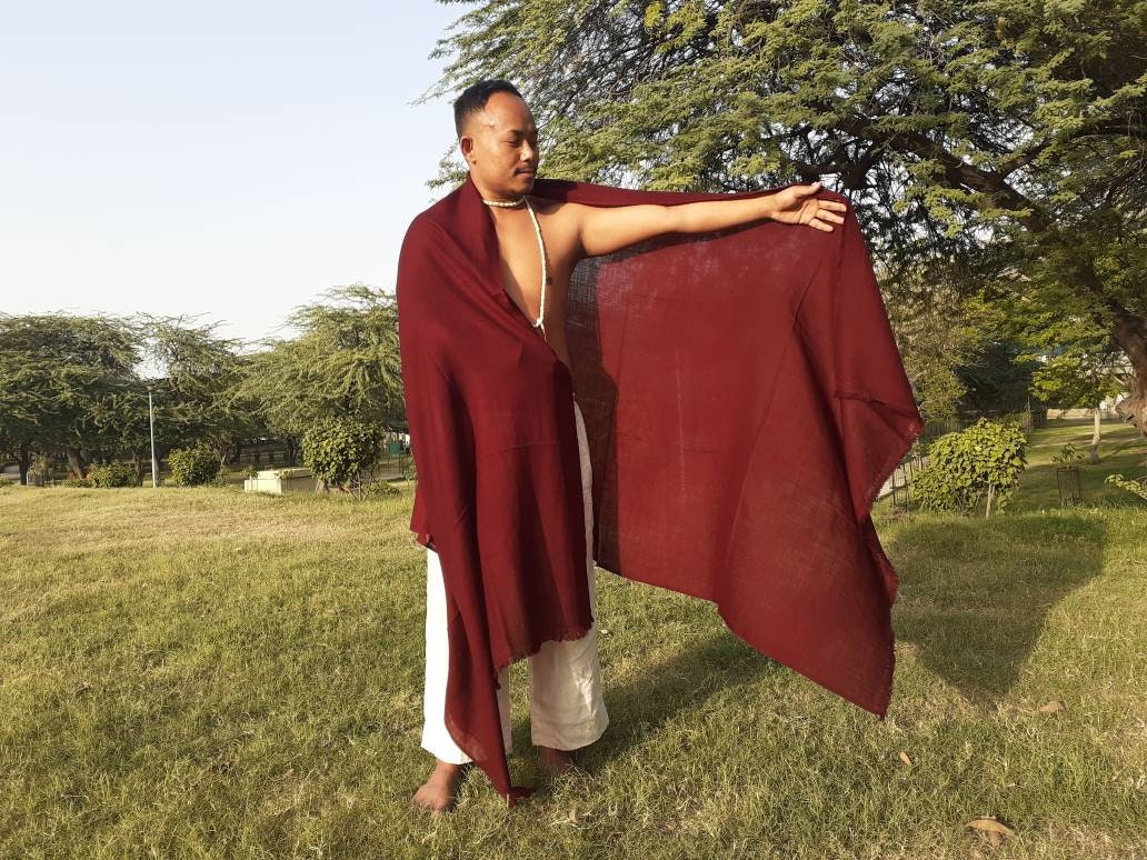 VAJRA Handwoven Lightweight Red Buddhist Lama Monk Pure Cashmere Wool Meditation Shawl,Tibetan Buddhist Prayer Scarf,Cashmere Prayer Wrap