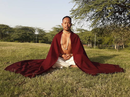 SHAKYAMUNI Handwoven Buddhist Lama Monk Pure Cashmere Wool Meditation Shawl,Buddhist Prayer Blanket,Burgundy Himalayan Cashmere Wool Wrap