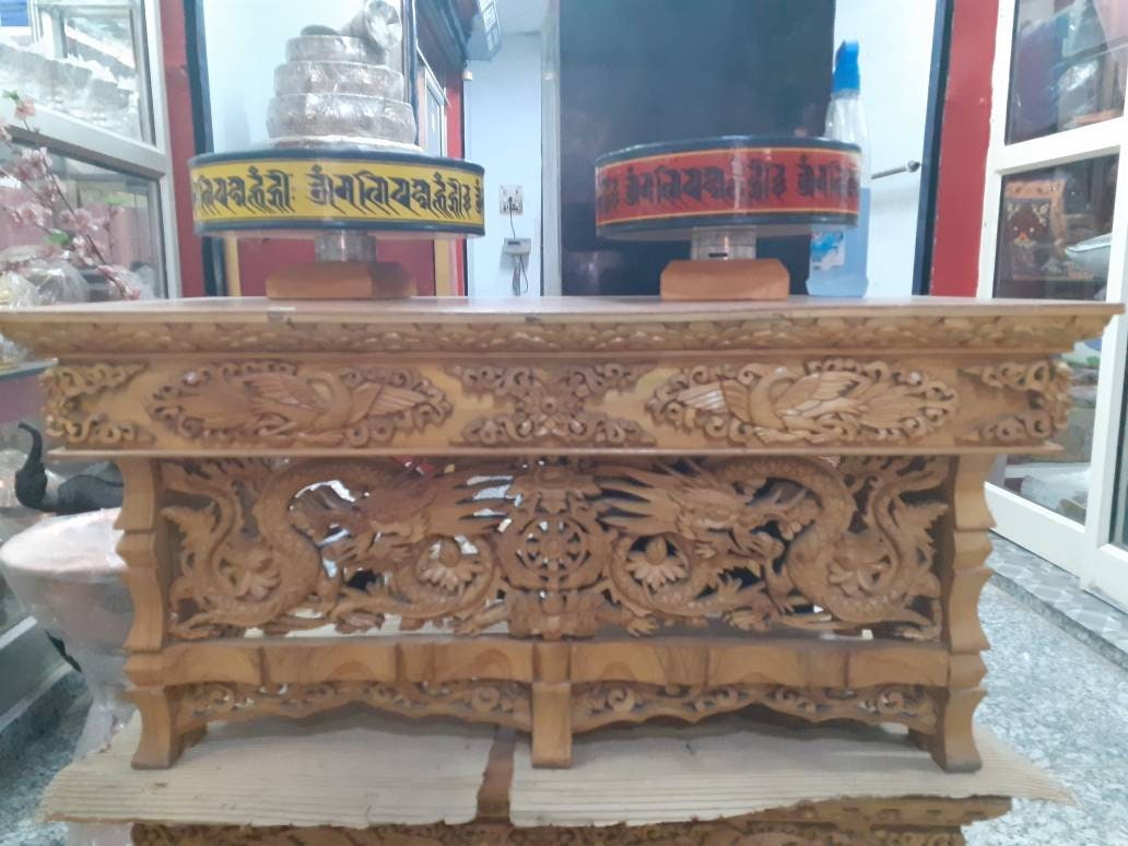 Dragon Handcarved Foldable Wooden Tibetan Buddhist Altar Table,Tibetan Alter Table,Buddhist Meditation Table,Tibetan Furniture