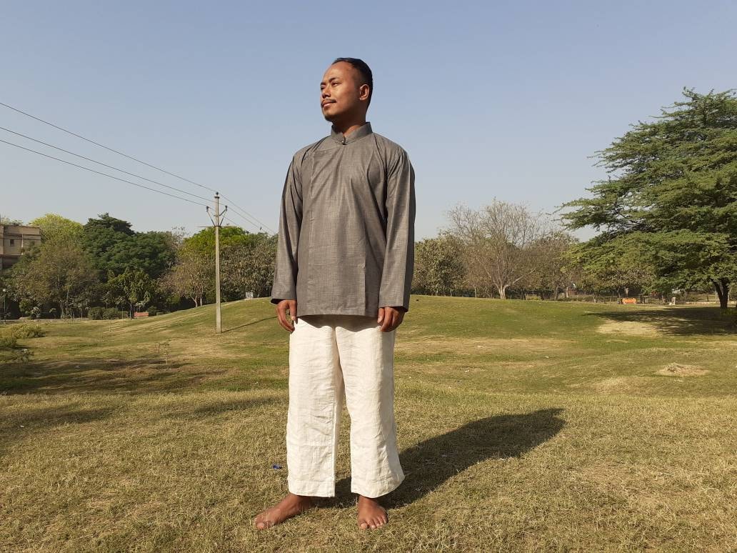 Tibetan Traditional Pure Cotton Copper Color Long Sleeves Buddhist Yogi Meditation Shirt,Ethnic Tibetan Prayer Shirt,Unisex Tibetan Clothing