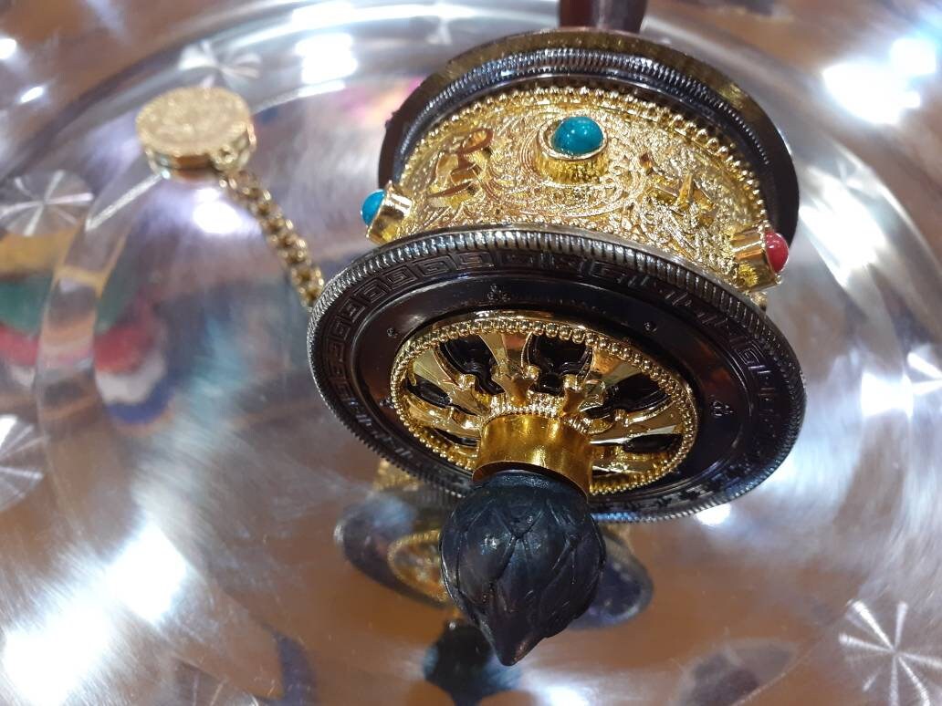 Tibetan Buddhist Hand Held Prayer Wheel, Buddhist Ritual Object, Handcrafted Tibetan Spinning Wheel,Buddhist Collectibles, Spiritual Item
