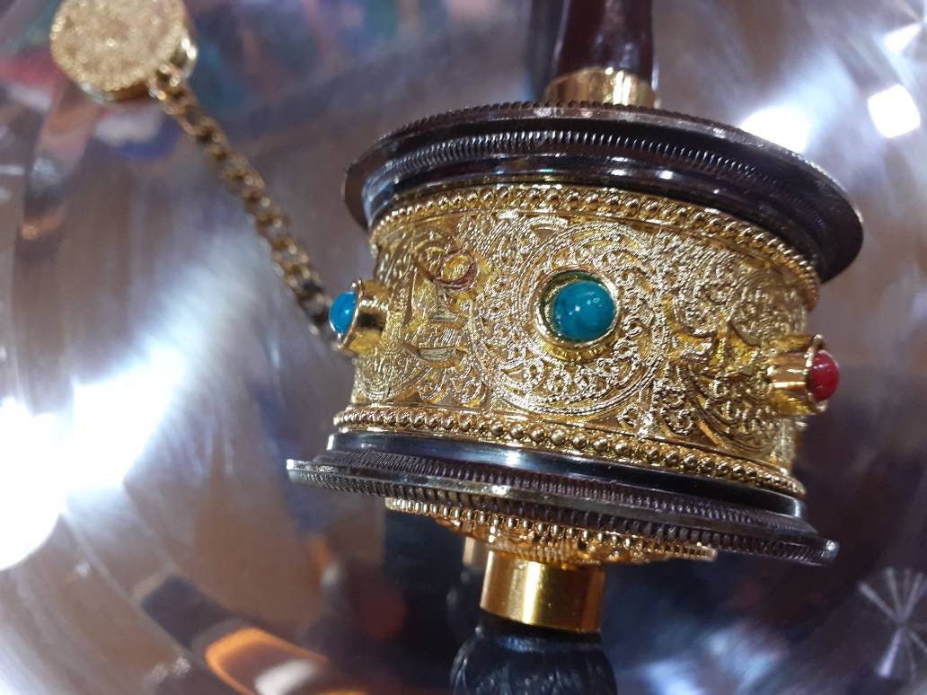 Tibetan Buddhist Hand Held Prayer Wheel, Buddhist Ritual Object, Handcrafted Tibetan Spinning Wheel,Buddhist Collectibles, Spiritual Item
