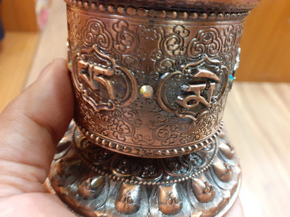 Tibetan Buddhist Meditation Prayer Wheel, Buddhist Ritual Object, Handcrafted Tibetan Spinning Wheel,Buddhist Collectibles, Spiritual Item