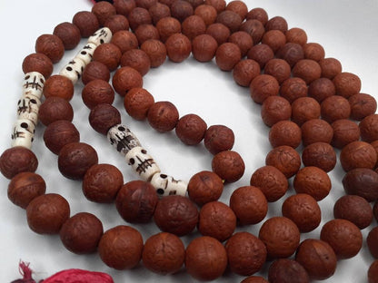 Bodhi Seeds And Skull Bone Beads Mala,Buddhist Prayer  beads,Tibetan Prayer Beads, Meditation tools,Monk bracelet,Skull Bone Beads,