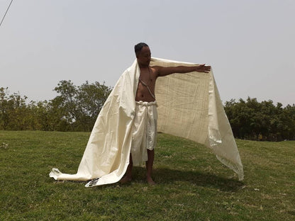 NON-VIOLENT Silk X-Large Traditional Handspun/Handwoven Pure Raw Eri Silk Meditation Shawl,Oversize Peace Silk Wrap,Ahimsa Silk Prayer Zen