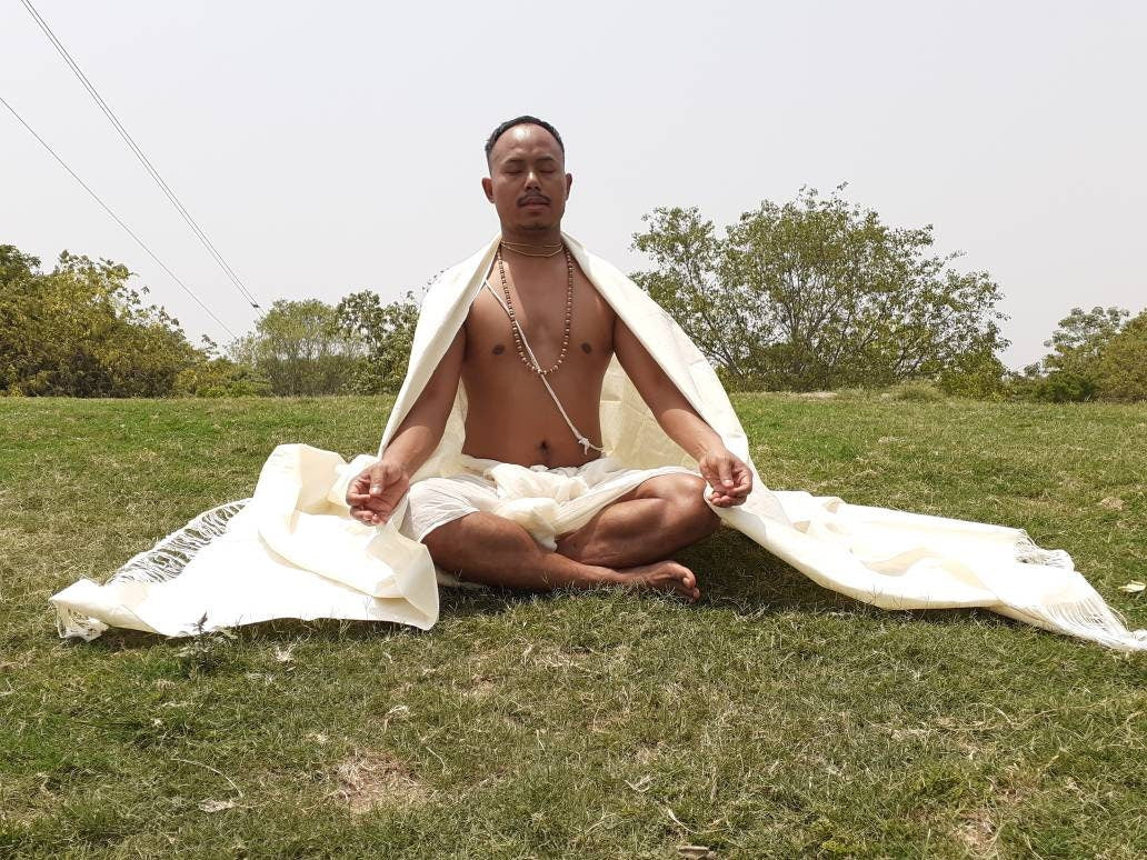 NON-VIOLENT Silk X-Large Traditional Handspun/Handwoven Pure Raw Eri Silk Meditation Shawl,Oversize Peace Silk Wrap,Ahimsa Silk Prayer Zen