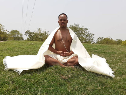 AHIMSA X-Large Traditional Handspun/ Handwoven White Pure Raw Eri Silk Meditation Shawl,Ethical Peace Silk Zen,Non- Violent Silk Prayer Wrap