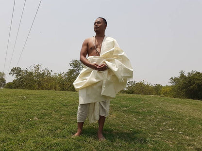 AHIMSA X-Large Traditional Handspun/ Handwoven White Pure Raw Eri Silk Meditation Shawl,Ethical Peace Silk Zen,Non- Violent Silk Prayer Wrap