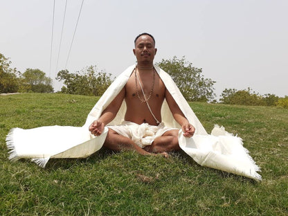 AHIMSA X-Large Traditional Handspun/ Handwoven White Pure Raw Eri Silk Meditation Shawl,Ethical Peace Silk Zen,Non- Violent Silk Prayer Wrap