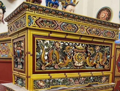 Handcarved Foldable Wooden Tibetan Buddhist Altar,Prayer table,Tibetan Alter Table,Tibetan Buddhist Altar Desk with Auspicious Symbols