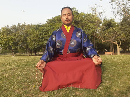 Custom-Made Cotton Brocade Layman Buddhist Meditation Robe Set,Monastry Style Zen Prayer Costume,Tibetan Monk Spiritual Temple Clothing