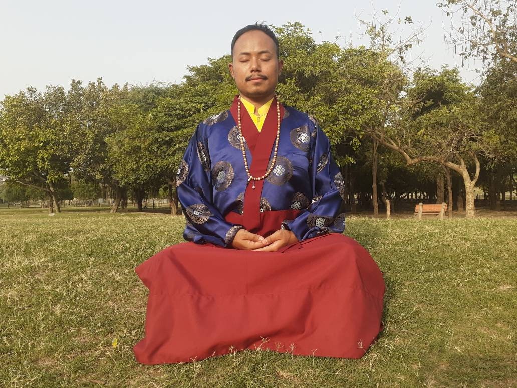 Custom-Made Cotton Brocade Layman Buddhist Meditation Robe Set,Monastry Style Zen Prayer Costume,Tibetan Monk Spiritual Temple Clothing