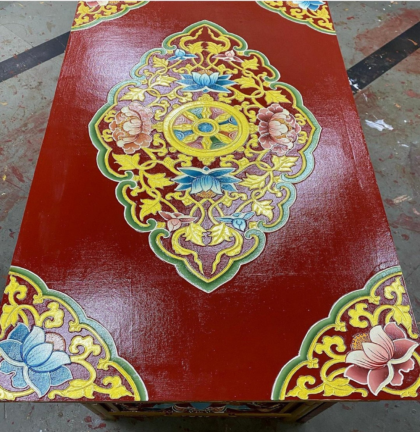 Handcarved And Hand Painted Foldable Wooden Tibetan Buddhist Altar,Tibetan Alter Table,Tibetan Buddhist Altar Desk with Auspicious Symbols,