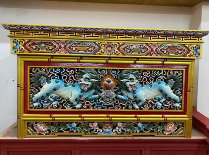 Handcarved And Hand Painted Foldable Wooden Tibetan Buddhist Altar,Tibetan Alter Table,Tibetan Buddhist Altar Desk with Auspicious Symbols,