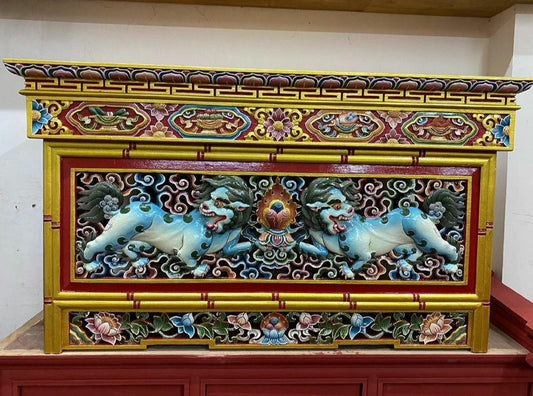 Handcarved And Hand Painted Foldable Wooden Tibetan Buddhist Altar,Tibetan Alter Table,Tibetan Buddhist Altar Desk with Auspicious Symbols,