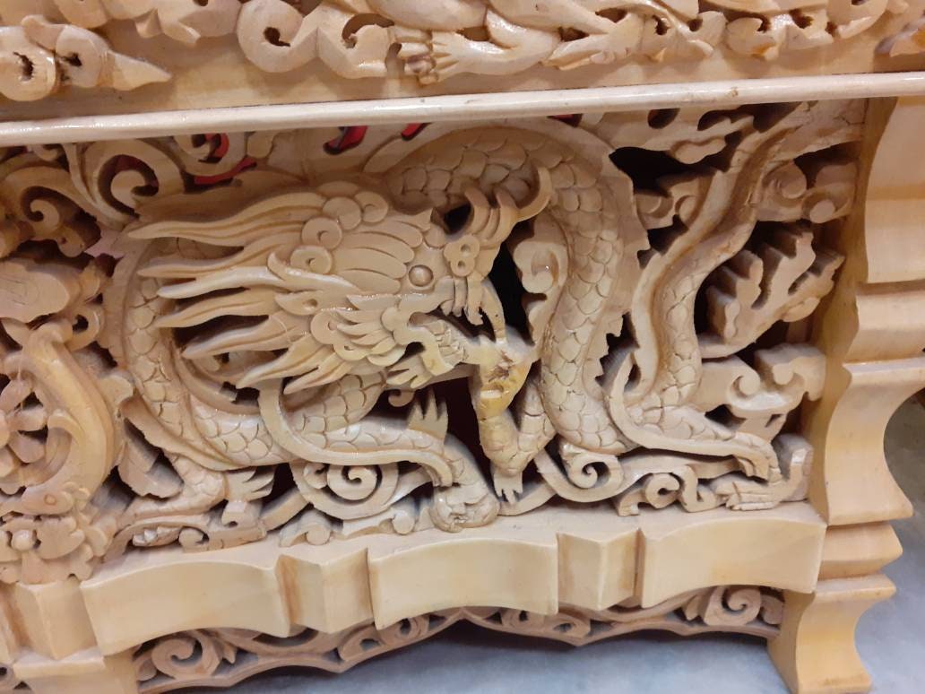 Dragon Handcarved Foldable Wooden Tibetan Buddhist Altar Table,Tibetan Alter Table,Buddhist Meditation Table,Tibetan Furniture