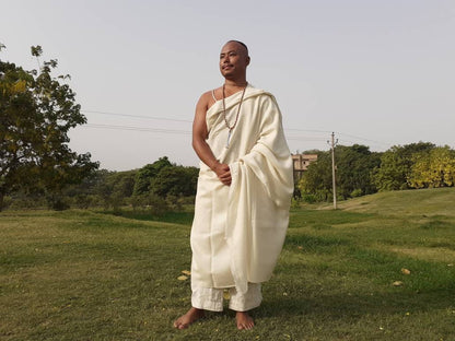 TAPASHYA X-Large Handwoven White Pure Himalayan Sheep Wool Meditation Shawl,Himalayan Prayer Blanket,Handmade Kullu Indian Yoga Prayer Wrap
