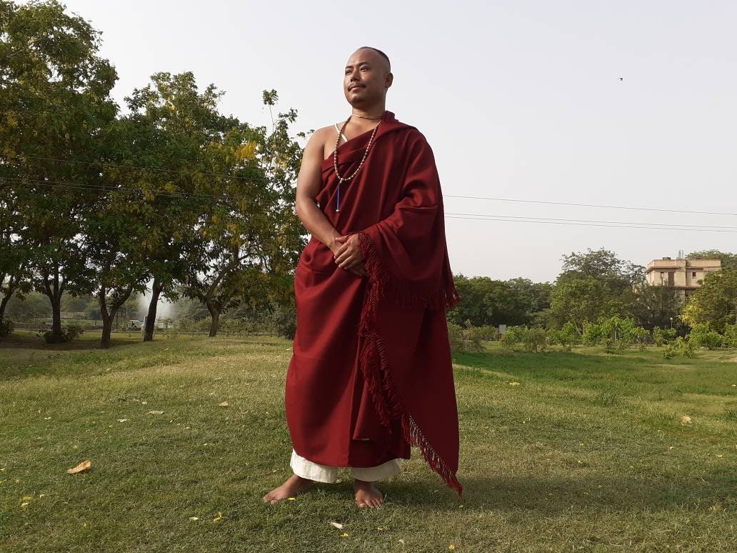 BUDDHA X-Large Handwoven Burgundy Red Buddhist Lama Monk  Sheep Wool Meditation Shawl,Himalayan Prayer Blanket,Tibetan Prayer Wrap,Monk Zen