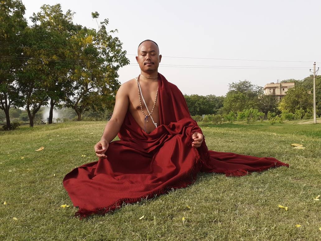 BUDDHA X-Large Handwoven Burgundy Red Buddhist Lama Monk  Sheep Wool Meditation Shawl,Himalayan Prayer Blanket,Tibetan Prayer Wrap,Monk Zen